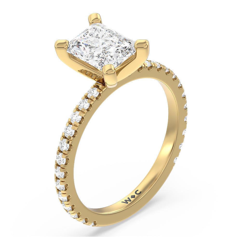Radiant Cut Ara Medi Traditional Pave Diamond Engagement Ring with Lab Grown Diamond in 14KT Yellow Gold view 3
