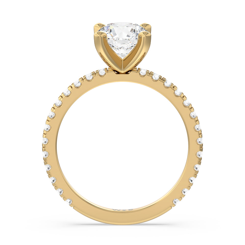 Round Cut Ara Medi Traditional Pave Diamond Engagement Ring with Lab Grown Diamond in 14KT Yellow Gold view 2
