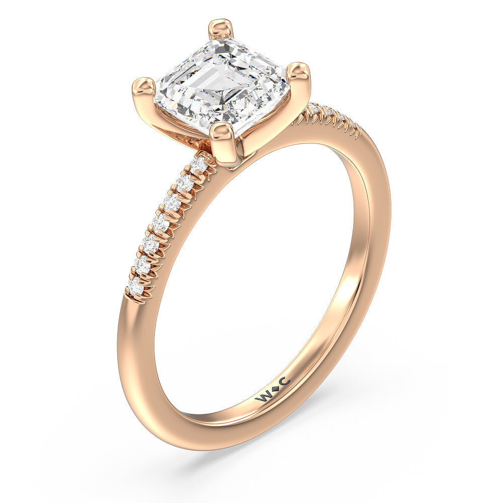 Lyra Petite French Set Diamond Engagement Ring with Asscher Cut Diamond in 14KT Rose Gold view 3

