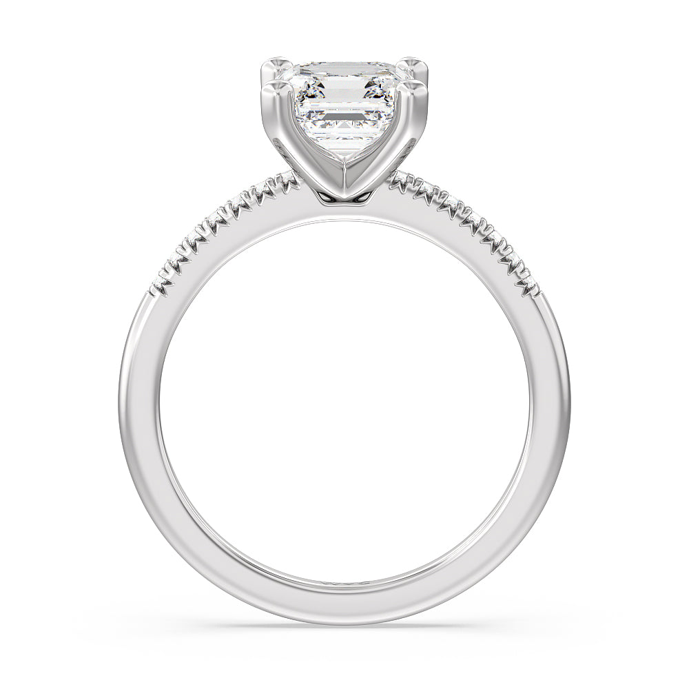 Lyra Petite French Set Diamond Engagement Ring with Asscher Cut Diamond in 14KT Platinum view 2
