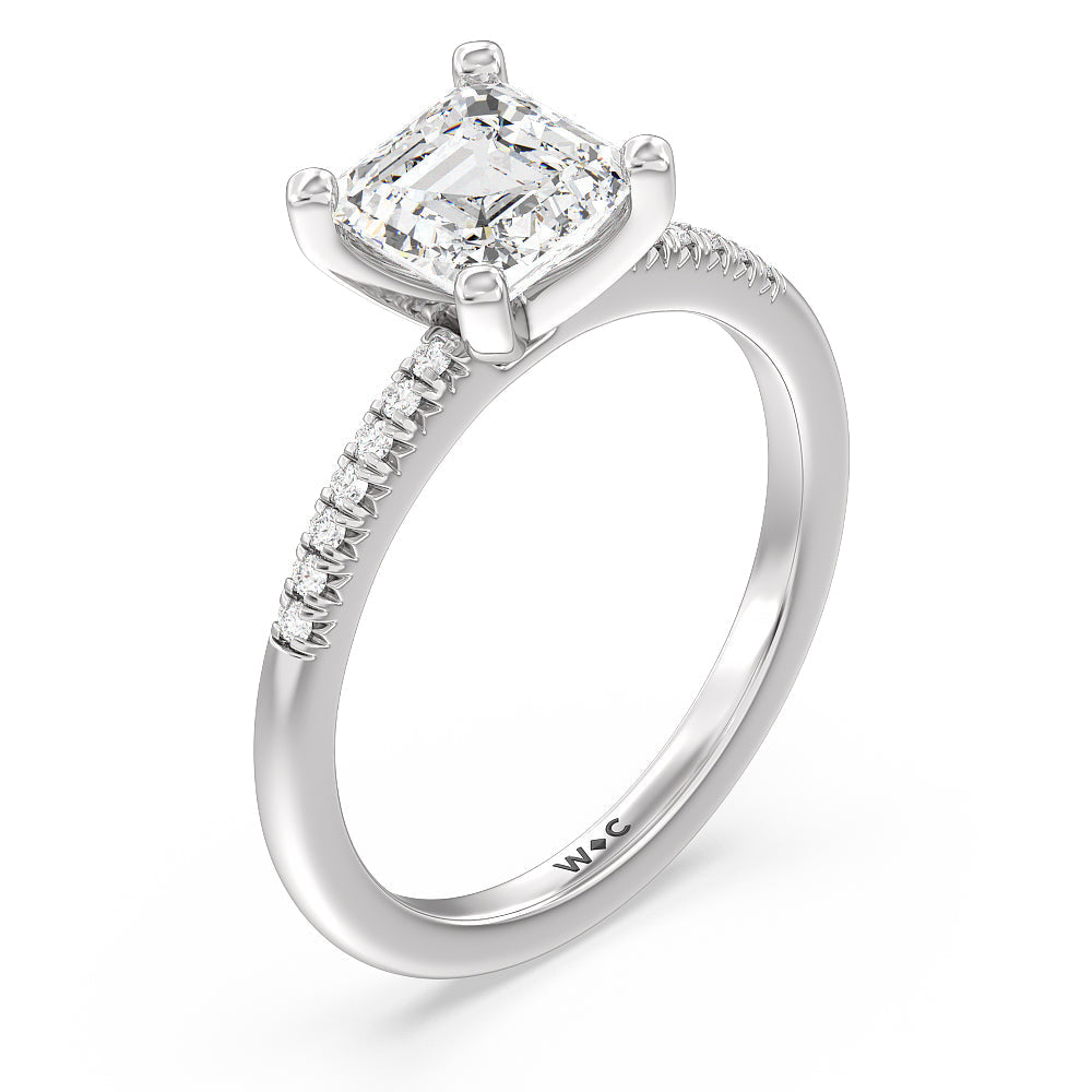 Lyra Petite French Set Diamond Engagement Ring with Asscher Cut Diamond in 14KT Platinum view 3
