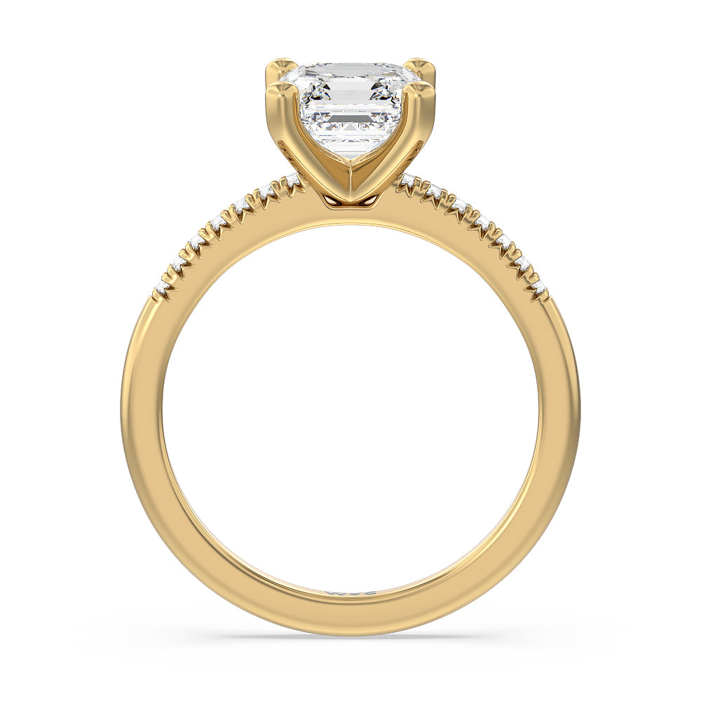 Lyra Petite French Set Diamond Engagement Ring with Asscher Cut Diamond in 14KT Yellow Gold view 2
