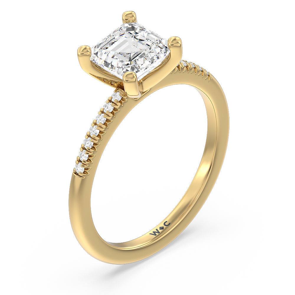 Lyra Petite French Set Diamond Engagement Ring with Asscher Cut Diamond in 14KT Yellow Gold view 3
