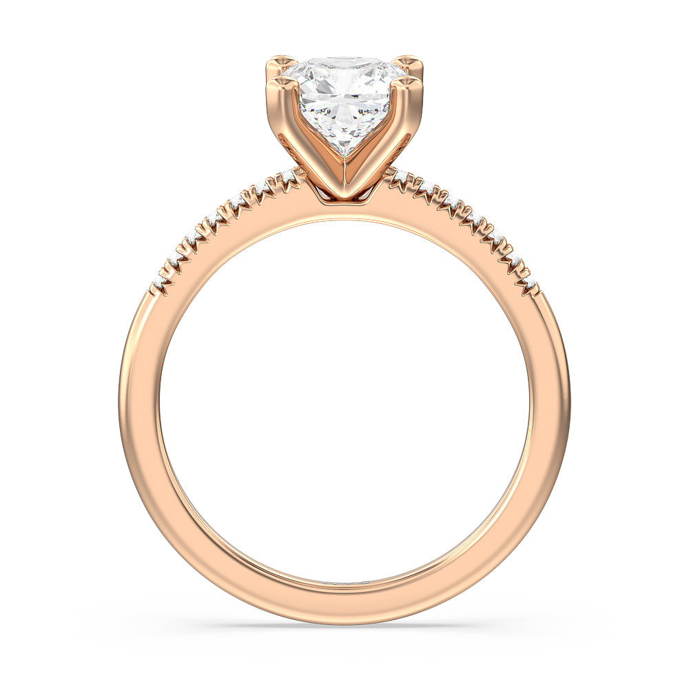 Lyra Petite French Set Diamond Engagement Ring with Cushion Cut Diamond in 14KT Rose Gold view 2

