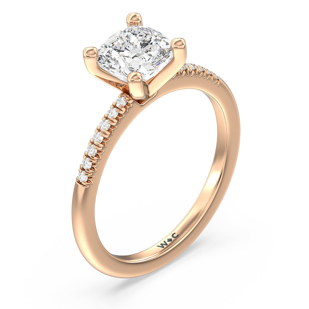 Lyra Petite French Set Diamond Engagement Ring with Cushion Cut Diamond in 14KT Rose Gold view 3

