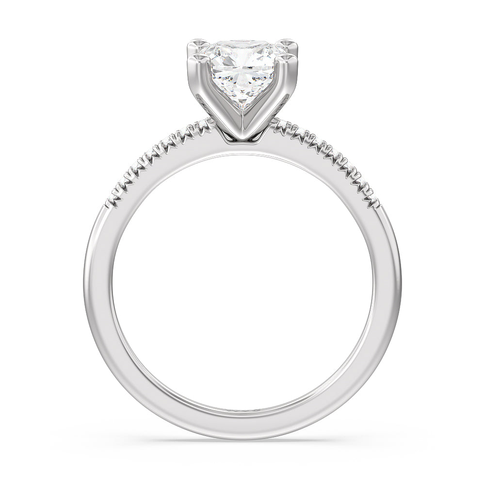 Lyra Petite French Set Diamond Engagement Ring with Cushion Cut Diamond in 14KT Platinum view 2

