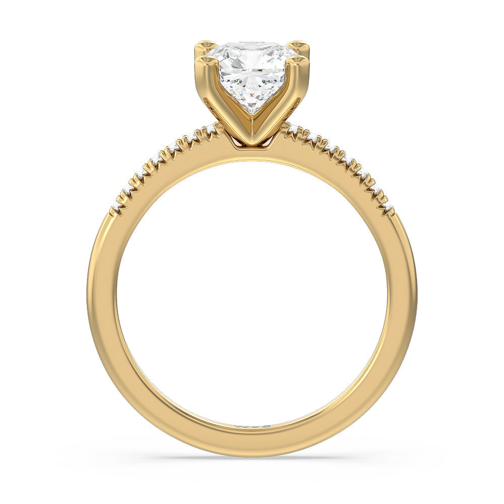 Lyra Petite French Set Diamond Engagement Ring with Cushion Cut Diamond in 14KT Yellow Gold view 2
