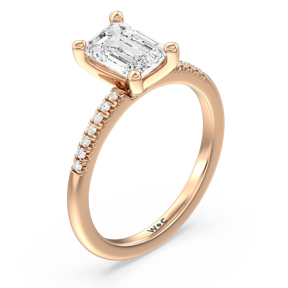 Lyra Petite French Set Diamond Engagement Ring with Emerald Cut Diamond in 14KT Rose Gold view 3
