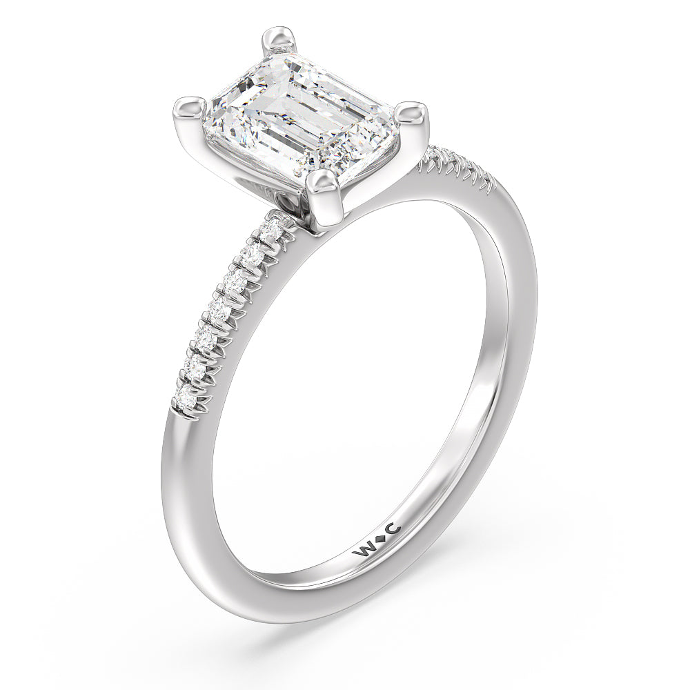 Lyra Petite French Set Diamond Engagement Ring with Emerald Cut Diamond in 14KT Platinum view 3
