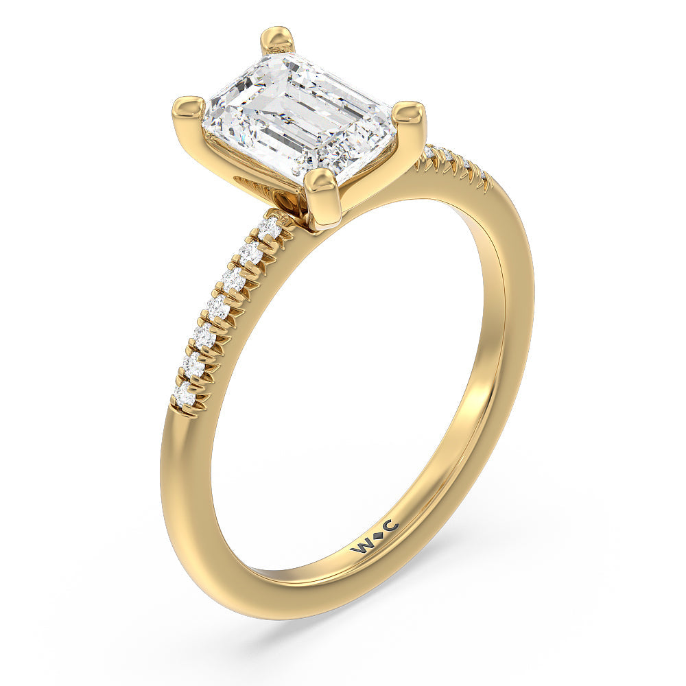 Lyra Petite French Set Diamond Engagement Ring with Emerald Cut Diamond in 14KT Yellow Gold view 3
