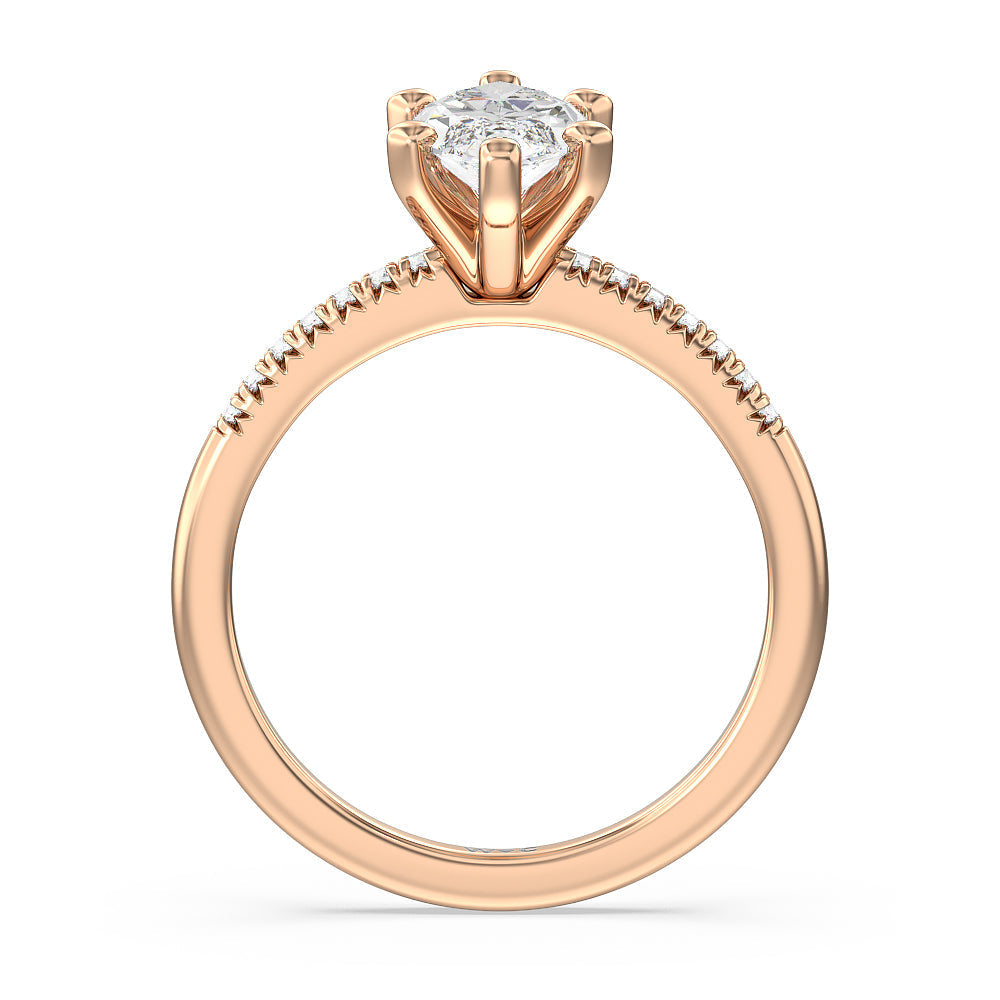 Lyra Petite French Set Diamond Engagement Ring with Marquise Cut Diamond in 14KT Rose Gold view 2

