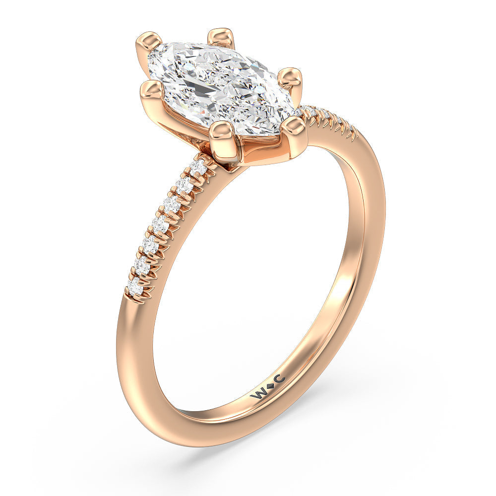 Lyra Petite French Set Diamond Engagement Ring with Marquise Cut Diamond in 14KT Rose Gold view 3
