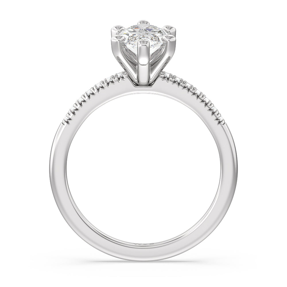 Lyra Petite French Set Diamond Engagement Ring with Marquise Cut Diamond in 14KT Platinum view 2
