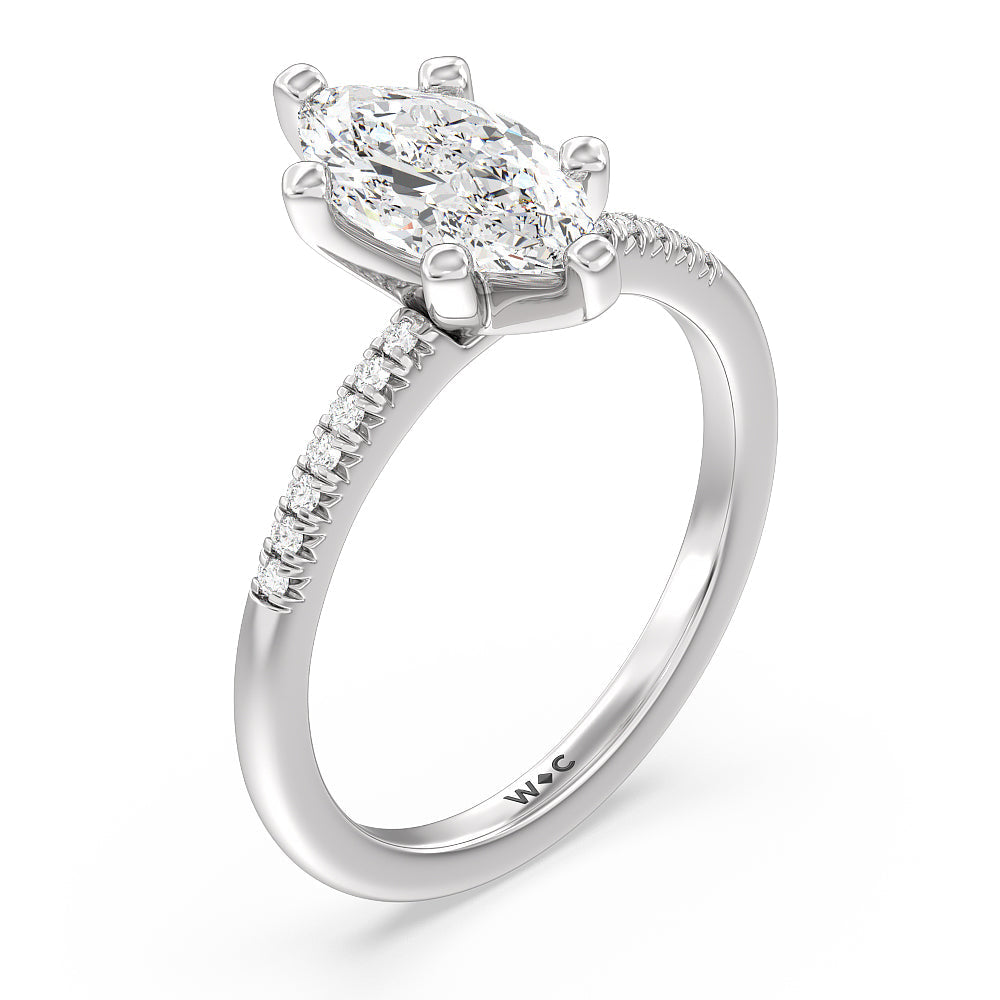 Lyra Petite French Set Diamond Engagement Ring with Marquise Cut Diamond in 14KT Platinum view 3
