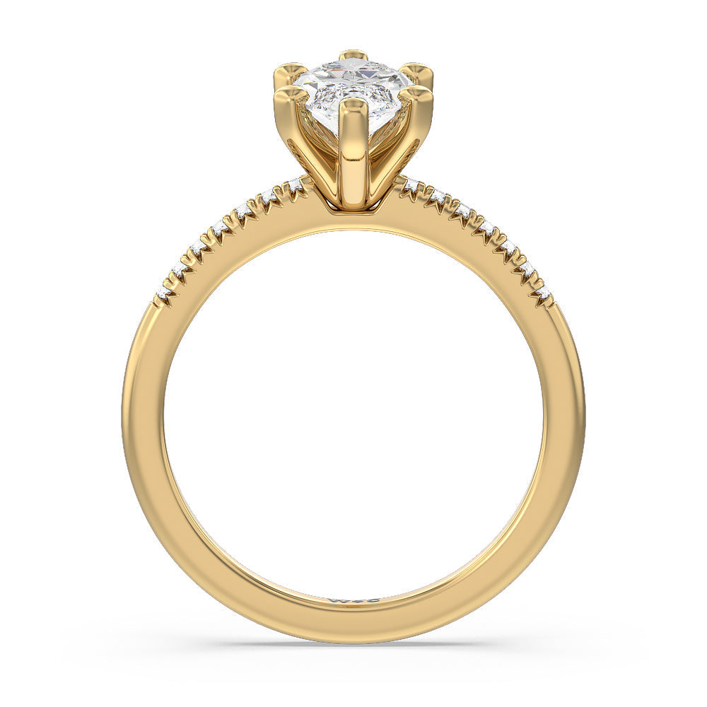 Lyra Petite French Set Diamond Engagement Ring with Marquise Cut Diamond in 14KT Yellow Gold view 2
