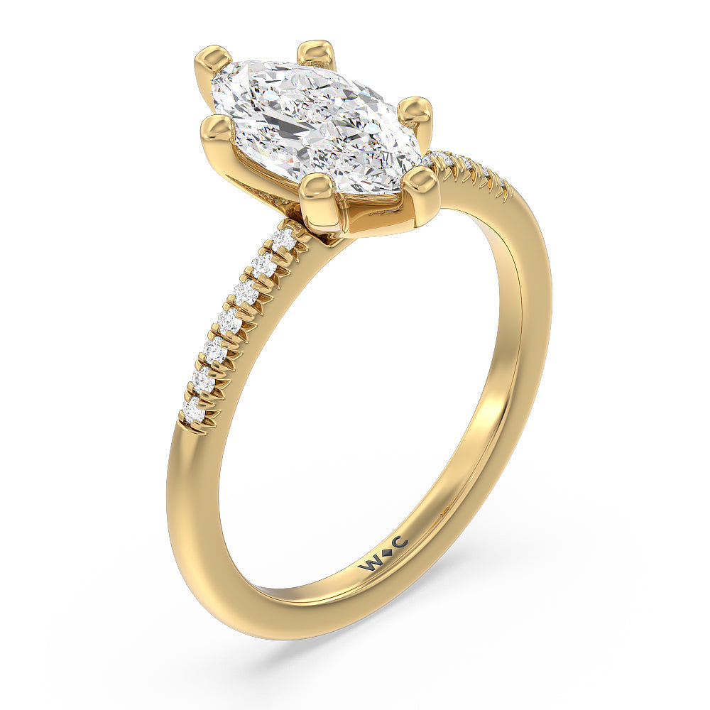 Lyra Petite French Set Diamond Engagement Ring with Marquise Cut Diamond in 14KT Yellow Gold view 3
