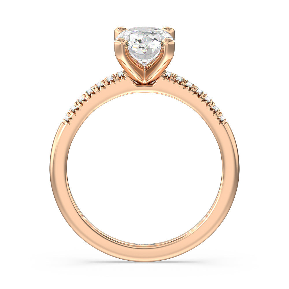 Lyra Petite French Set Diamond Engagement Ring with Oval Cut Diamond in 14KT Rose Gold view 2
