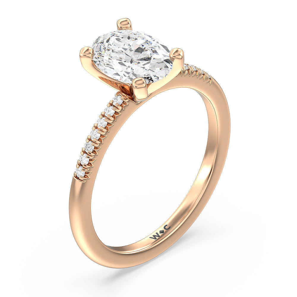 Lyra Petite French Set Diamond Engagement Ring with Oval Cut Diamond in 14KT Rose Gold view 3
