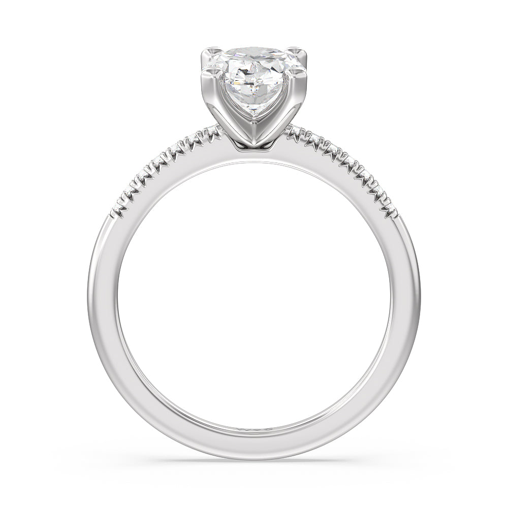 Lyra Petite French Set Diamond Engagement Ring with Oval Cut Diamond in 14KT Platinum view 2
