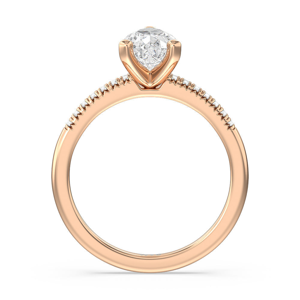 Lyra Petite French Set Diamond Engagement Ring with Pear Cut Diamond in 14KT Rose Gold view 2
