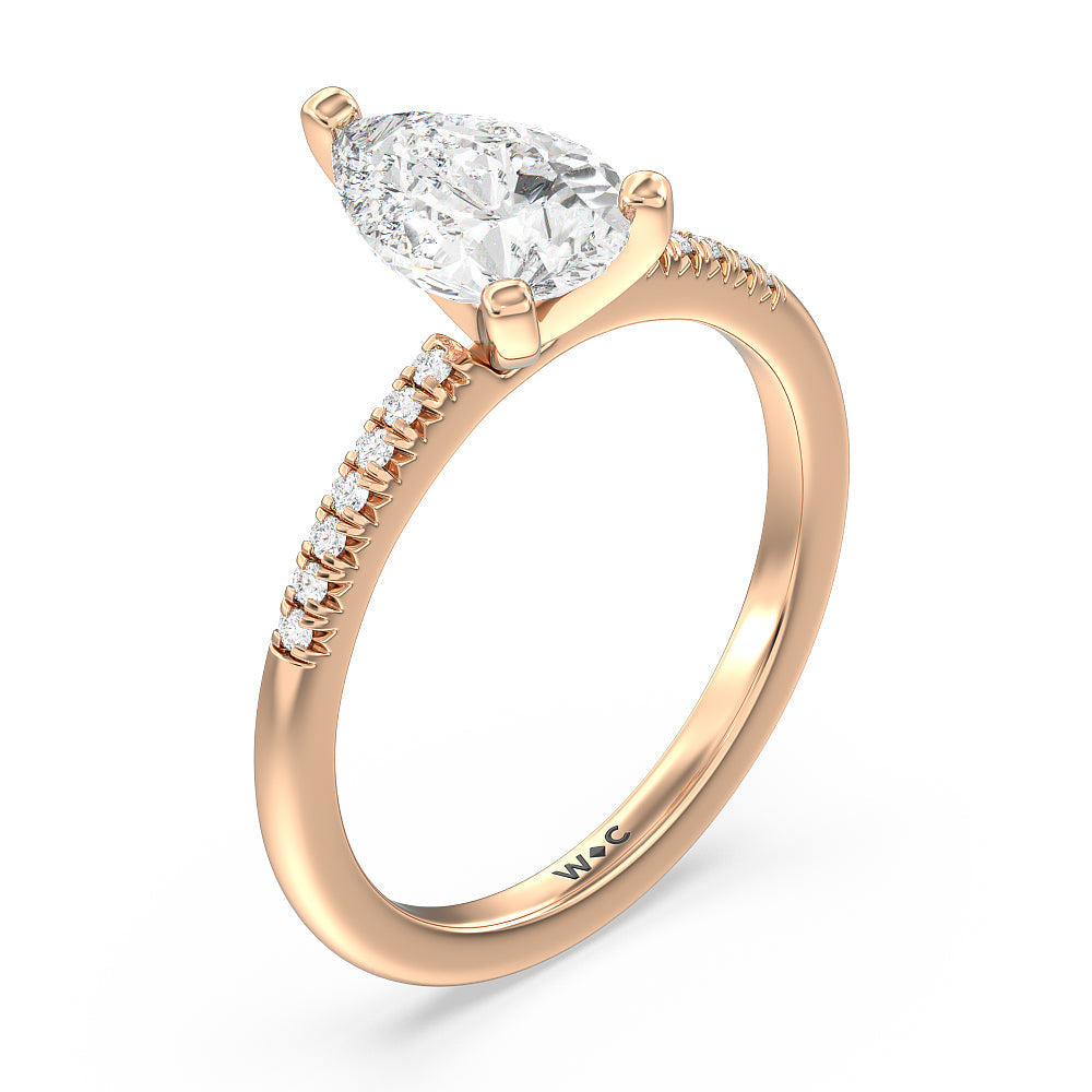 Lyra Petite French Set Diamond Engagement Ring with Pear Cut Diamond in 14KT Rose Gold view 3
