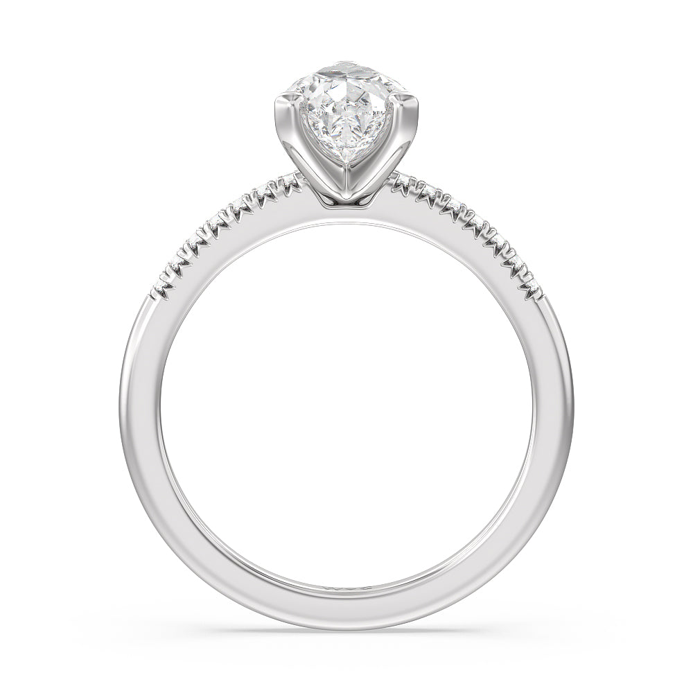 Lyra Petite French Set Diamond Engagement Ring with Pear Cut Diamond in 14KT Platinum view 2
