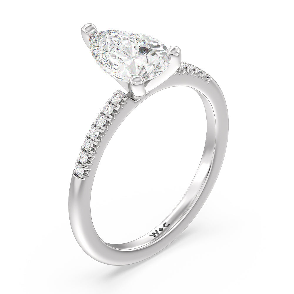 Lyra Petite French Set Diamond Engagement Ring with Pear Cut Diamond in 14KT Platinum view 3
