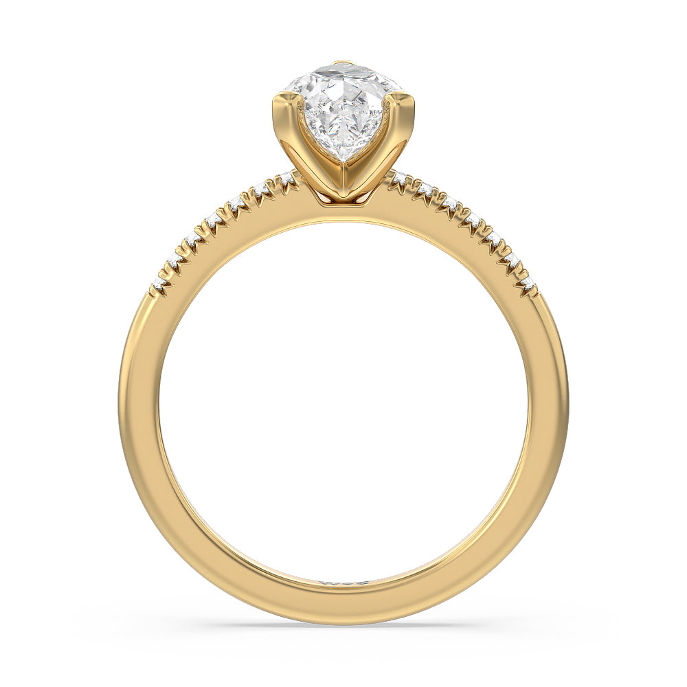 Lyra Petite French Set Diamond Engagement Ring with Pear Cut Diamond in 14KT Yellow Gold view 2
