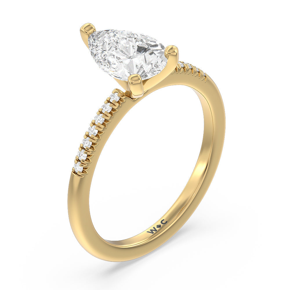 Lyra Petite French Set Diamond Engagement Ring with Pear Cut Diamond in 14KT Yellow Gold view 3
