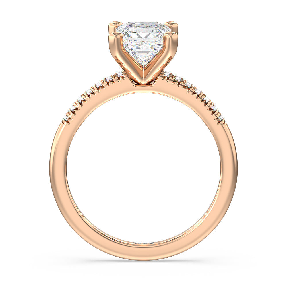 Lyra Petite French Set Diamond Engagement Ring with Princess Cut Diamond in 14KT Rose Gold view 2
