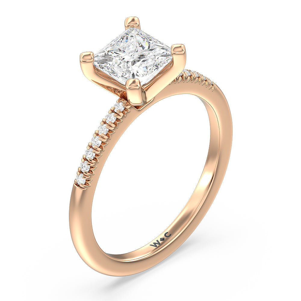 Lyra Petite French Set Diamond Engagement Ring with Princess Cut Diamond in 14KT Rose Gold view 3
