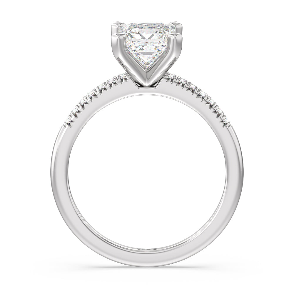 Lyra Petite French Set Diamond Engagement Ring with Princess Cut Diamond in 14KT Platinum view 2
