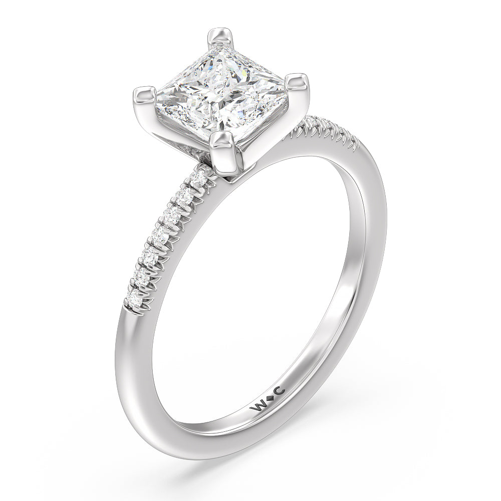 Lyra Petite French Set Diamond Engagement Ring with Princess Cut Diamond in 14KT Platinum view 3
