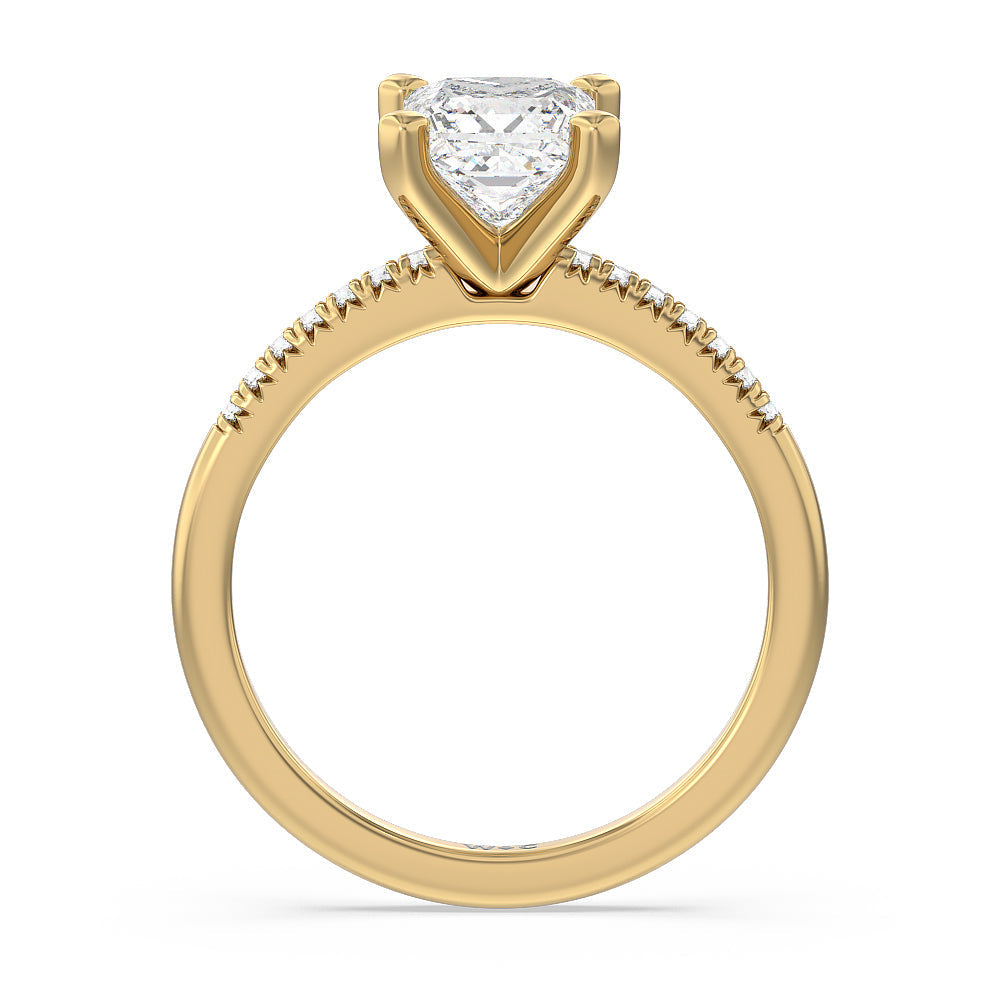 Lyra Petite French Set Diamond Engagement Ring with Princess Cut Diamond in 14KT Yellow Gold view 2
