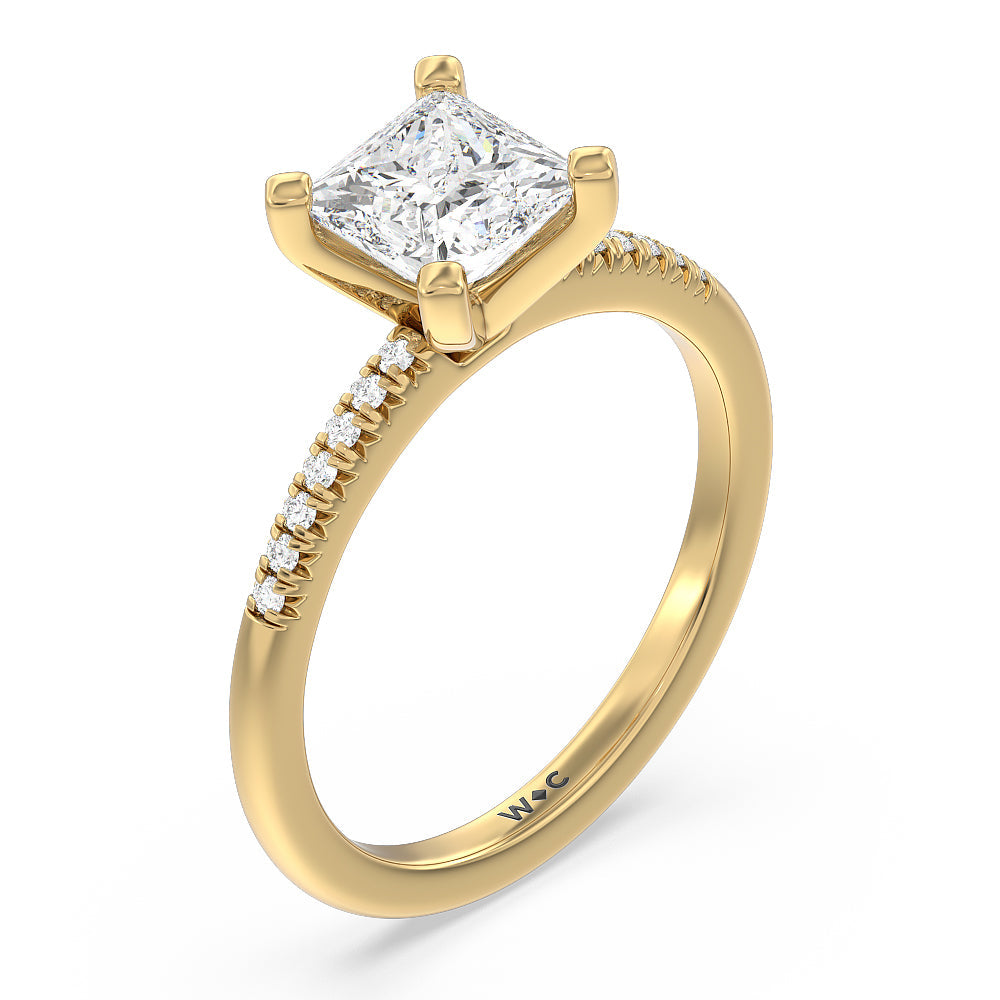 Lyra Petite French Set Diamond Engagement Ring with Princess Cut Diamond in 14KT Yellow Gold view 3
