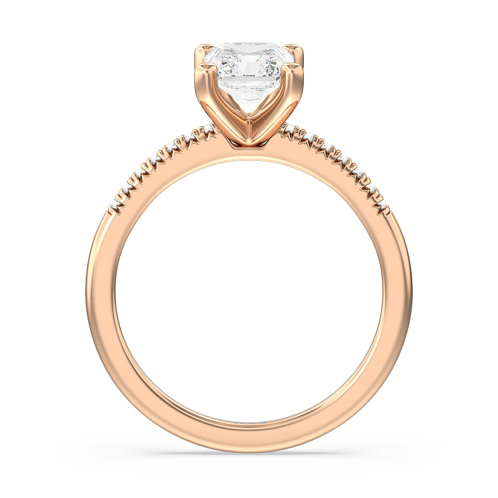 Lyra Petite French Set Diamond Engagement Ring with Radiant Cut Diamond in 14KT Rose Gold view 2
