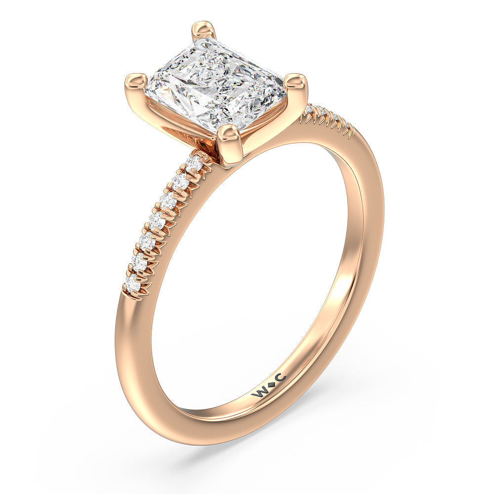 Lyra Petite French Set Diamond Engagement Ring with Radiant Cut Diamond in 14KT Rose Gold view 3
