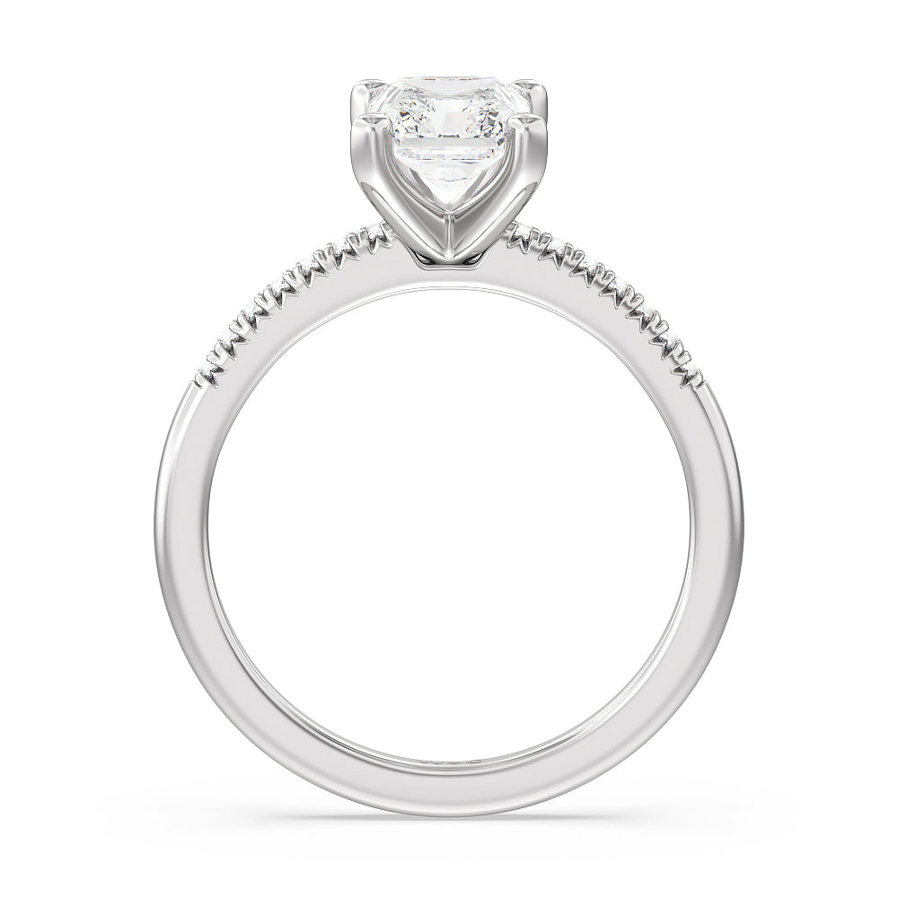 Lyra Petite French Set Diamond Engagement Ring with Radiant Cut Diamond in 14KT Platinum view 2
