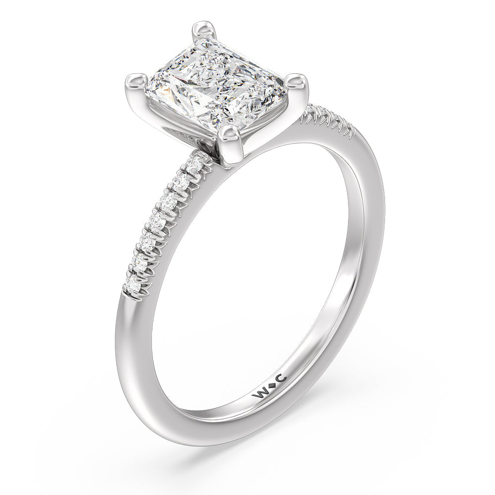 Lyra Petite French Set Diamond Engagement Ring with Radiant Cut Diamond in 14KT Platinum view 3
