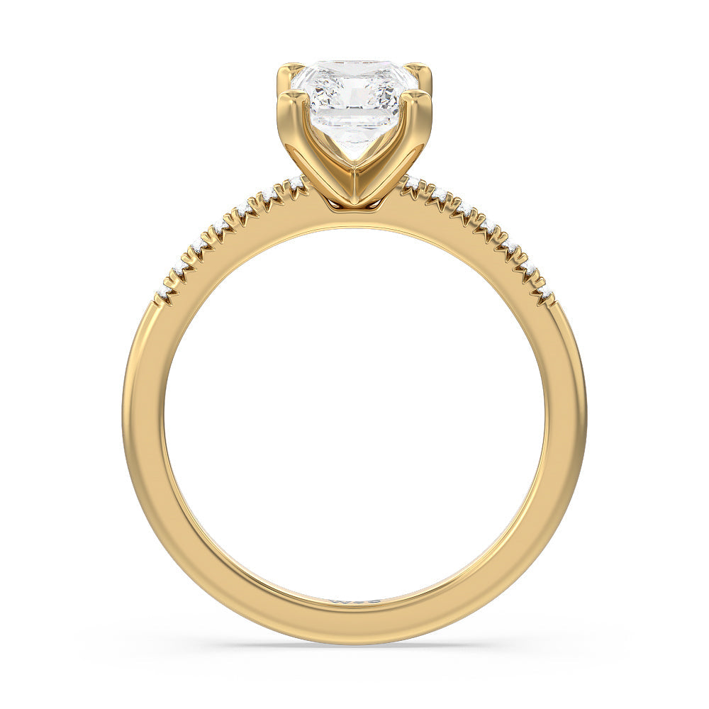 Lyra Petite French Set Diamond Engagement Ring with Radiant Cut Diamond in 14KT Yellow Gold view 2

