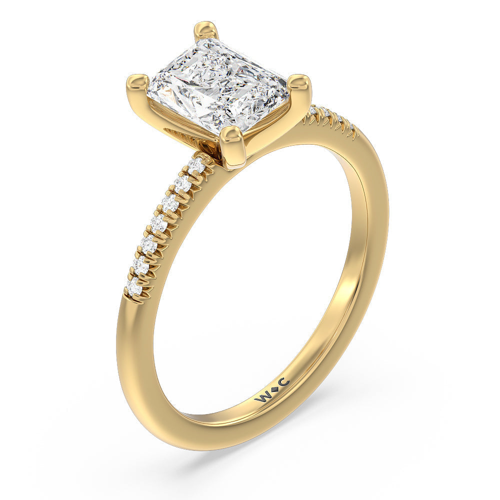 Lyra Petite French Set Diamond Engagement Ring with Radiant Cut Diamond in 14KT Yellow Gold view 3
