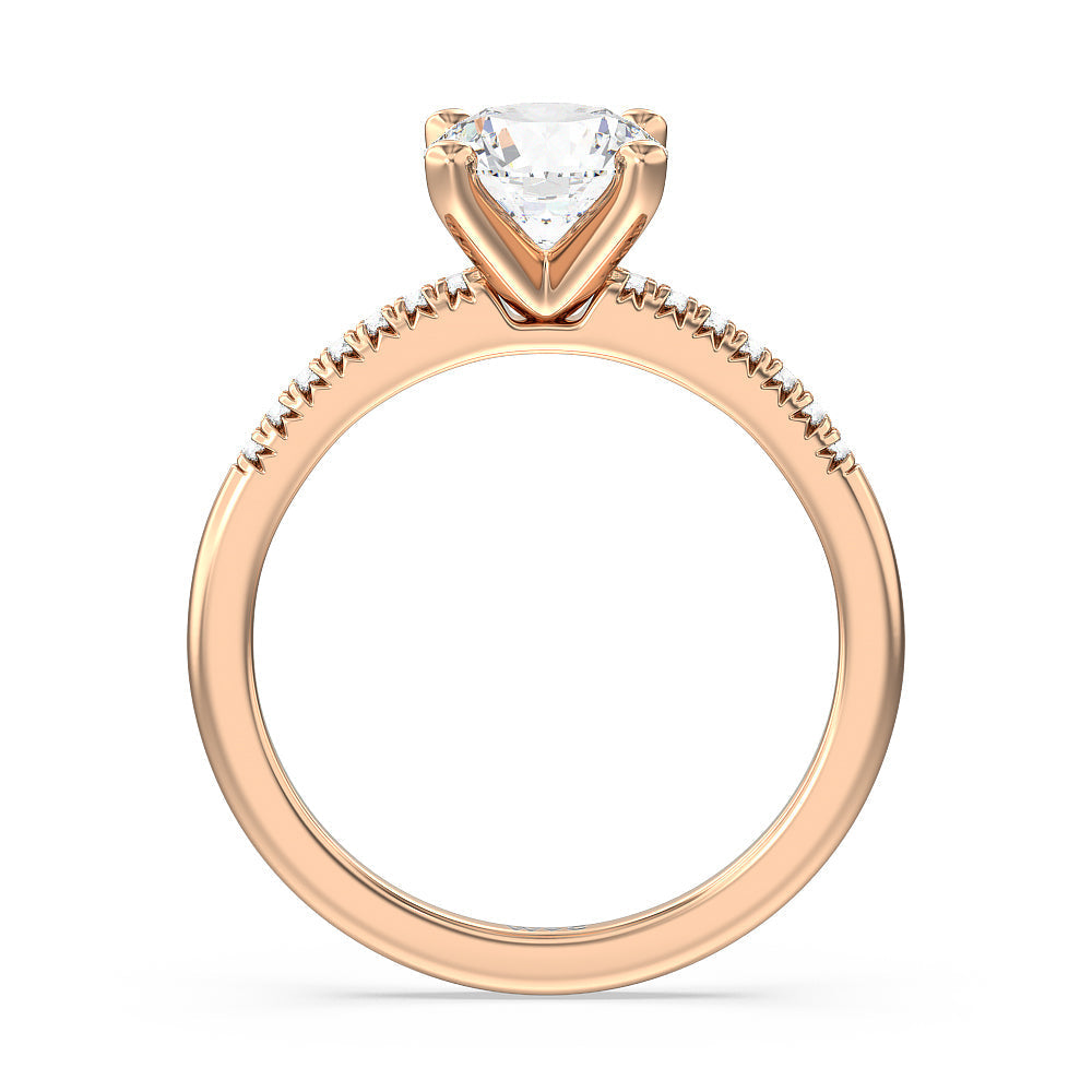 Lyra Petite French Set Diamond Engagement Ring with Round Cut Diamond in 14KT Rose Gold view 2
