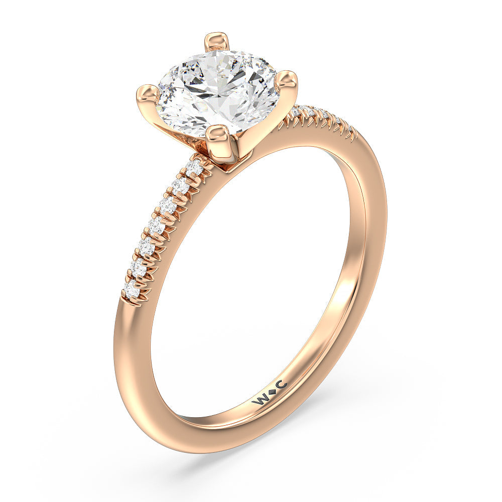 Lyra Petite French Set Diamond Engagement Ring with Round Cut Diamond in 14KT Rose Gold view 3
