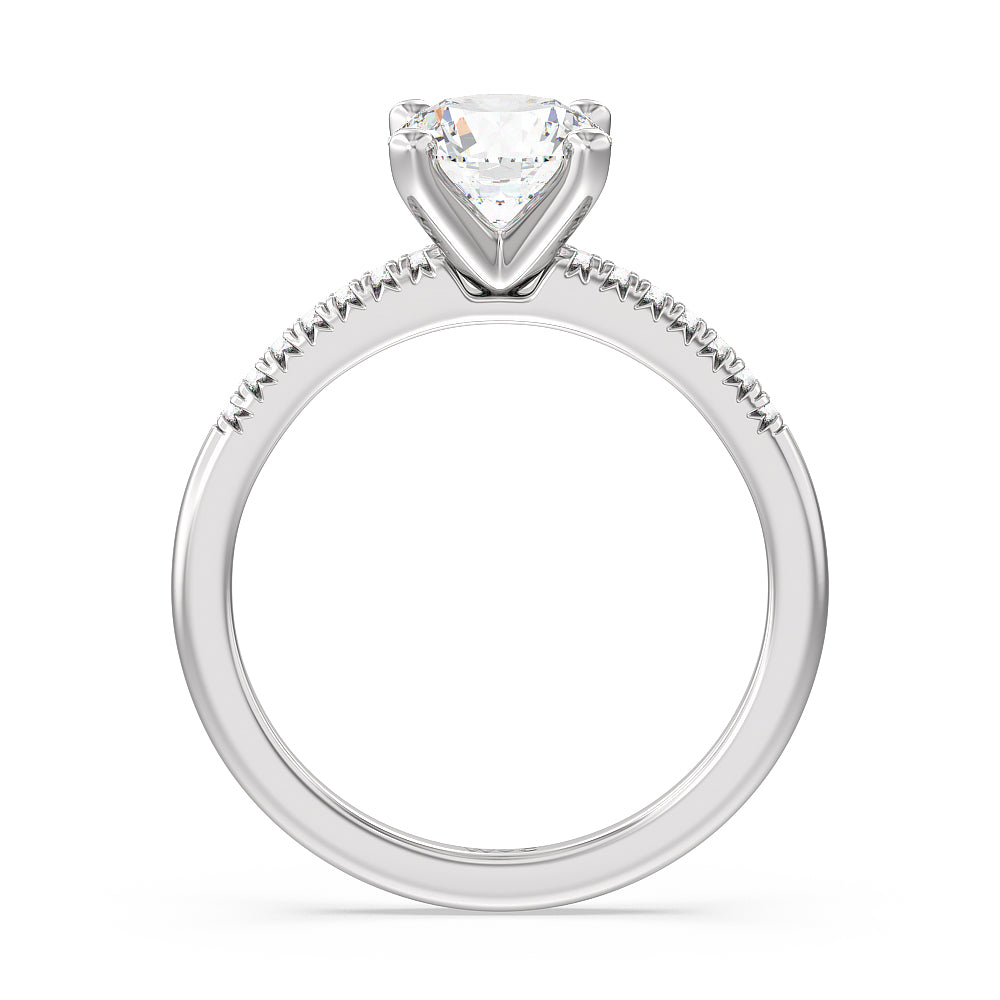 Lyra Petite French Set Diamond Engagement Ring with Round Cut Diamond in 14KT Platinum view 2
