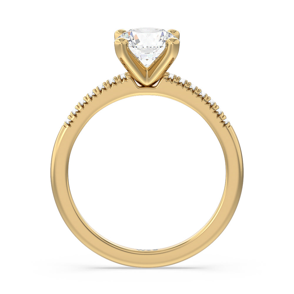 Lyra Petite French Set Diamond Engagement Ring with Round Cut Diamond in 14KT Yellow Gold view 2
