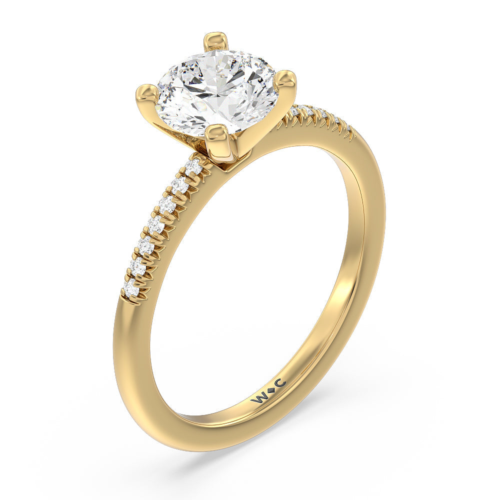 Lyra Petite French Set Diamond Engagement Ring with Round Cut Diamond in 14KT Yellow Gold view 3
