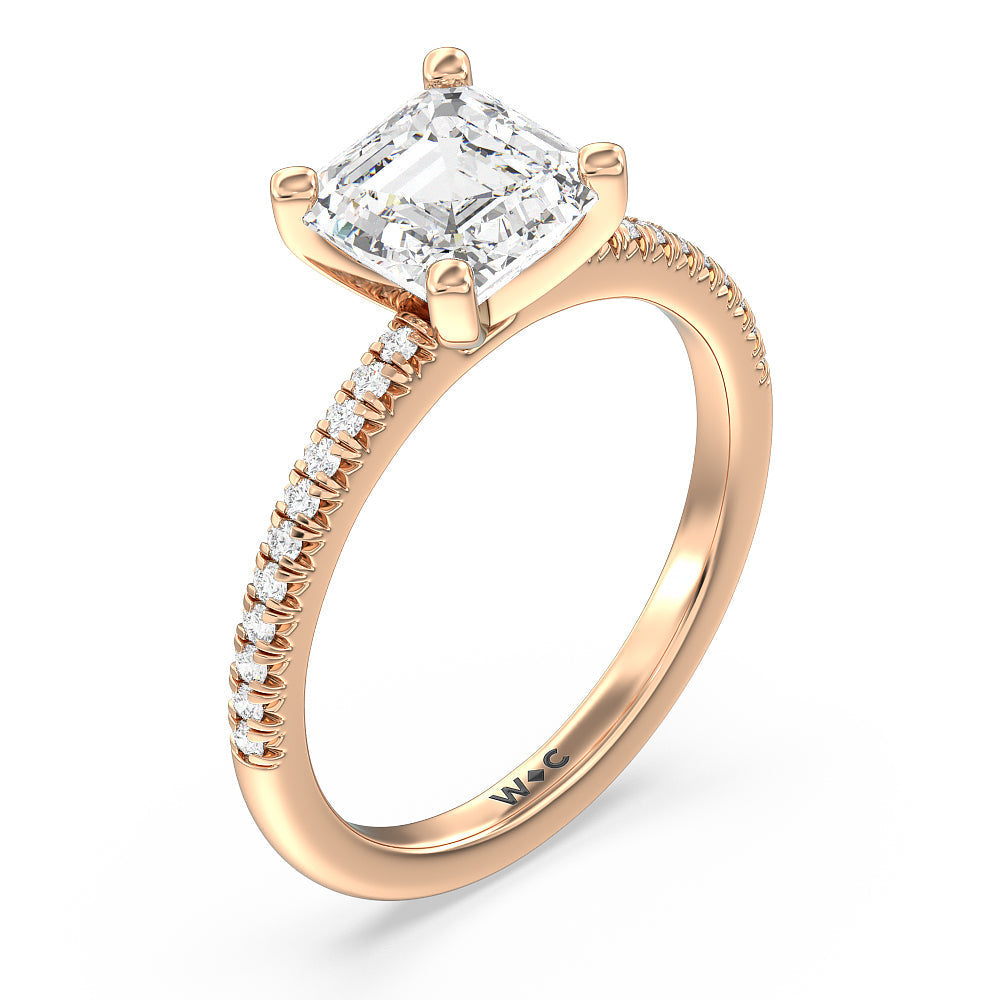 Asscher Cut Vela Petite French Set Diamond Engagement Ring with Lab Grown Diamond in 14KT Rose Gold view 3
