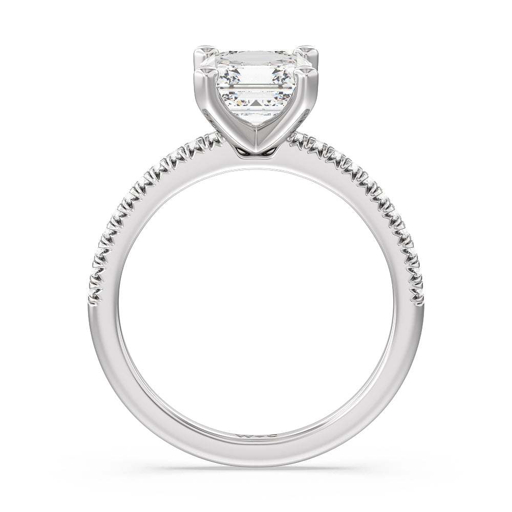 Asscher Cut Vela Petite French Set Diamond Engagement Ring with Lab Grown Diamond in 14KT Platinum view 2
