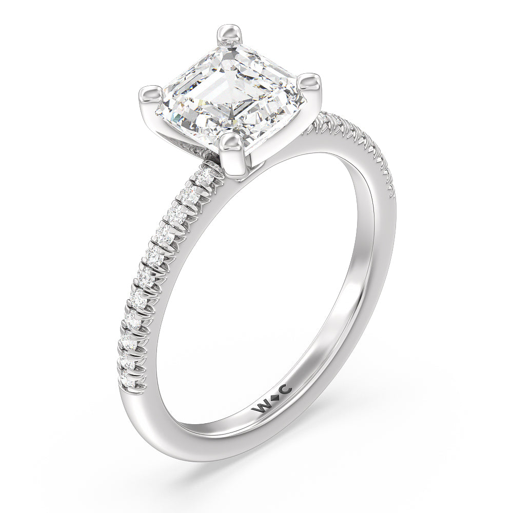 Asscher Cut Vela Petite French Set Diamond Engagement Ring with Lab Grown Diamond in 14KT Platinum view 3
