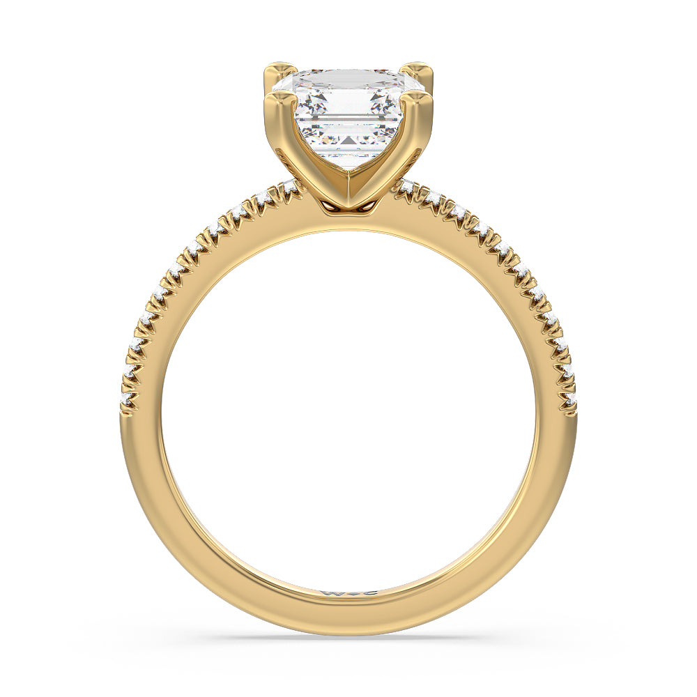 Asscher Cut Vela Petite French Set Diamond Engagement Ring with Lab Grown Diamond in 14KT Yellow Gold view 2
